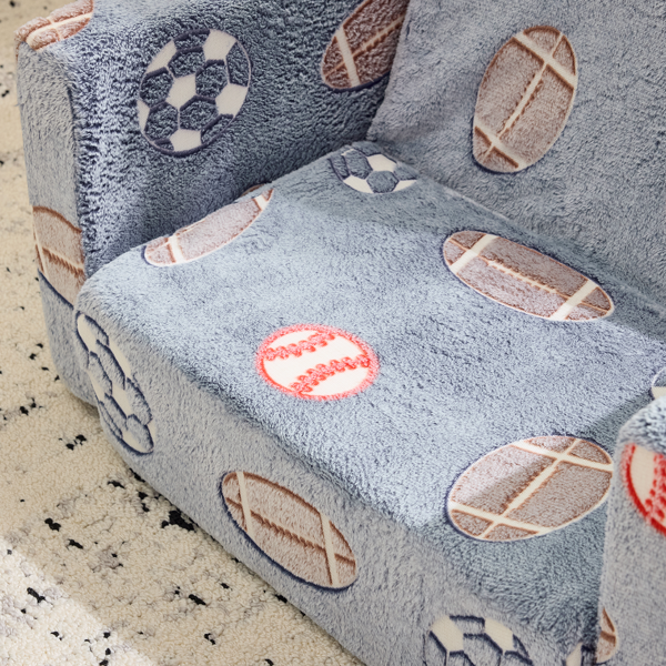 1pcs 全海绵 儿童单人折叠式沙发床 夜光 儿童沙发 灰蓝球类 法兰绒 KS-005-9