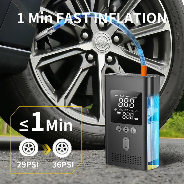 便携式汽车启动器带充气泵，150PSI数字轮胎充气泵，汽车电池启动器（9.0L汽油/6.5L柴油），安全夹具易于使用，圣诞节礼物-3