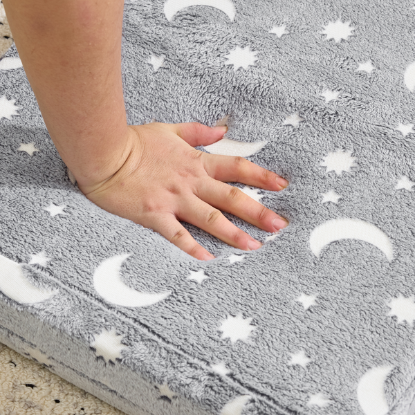 1pcs 全海绵 儿童单人折叠式沙发床 夜光 儿童沙发 浅灰星月 法兰绒 KS-003-9