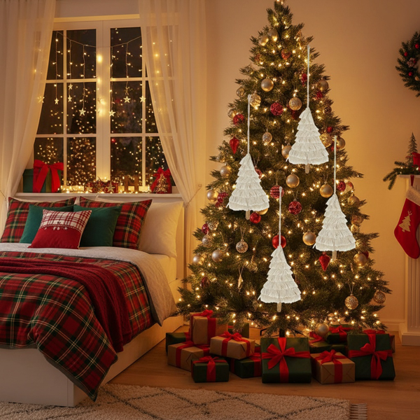 6件套圣诞树装饰品4.3x7.5英寸流苏树形悬挂装饰圣诞树装饰家居节日展示FBA发货-17