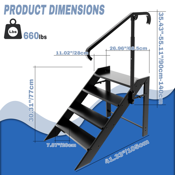 折叠四步梯，可折叠踏脚凳，房车防滑踏板，最大承重660磅（约300公斤），适用于家庭、旅行拖车、露营车、移动房屋、水疗中心及门廊的热水浴缸踏板。-2
