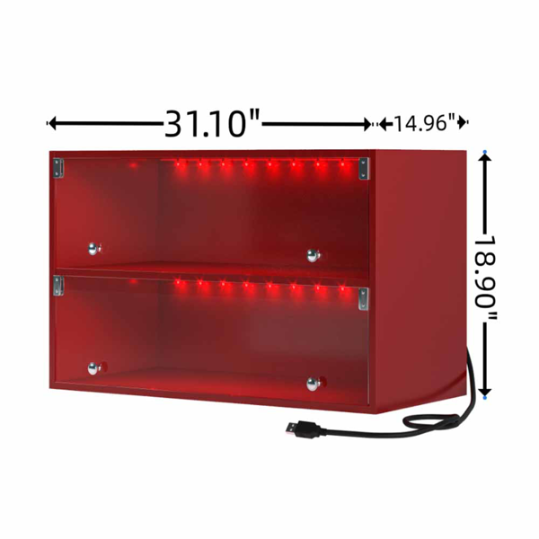 红色玻璃门鞋盒鞋子收纳柜，运动鞋​​收纳柜，适用于运动鞋，带 LED 灯-2