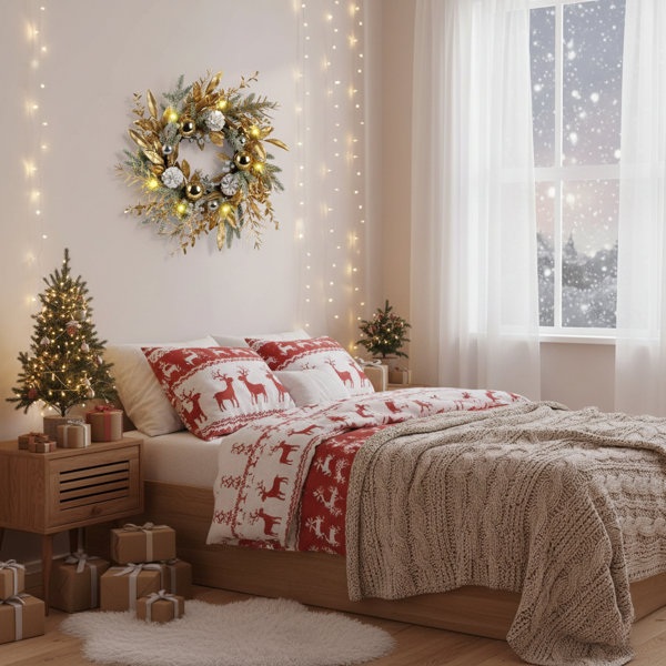 20英寸圣诞节花环门装饰带暖白色LED灯圣诞装饰FBA发货-11