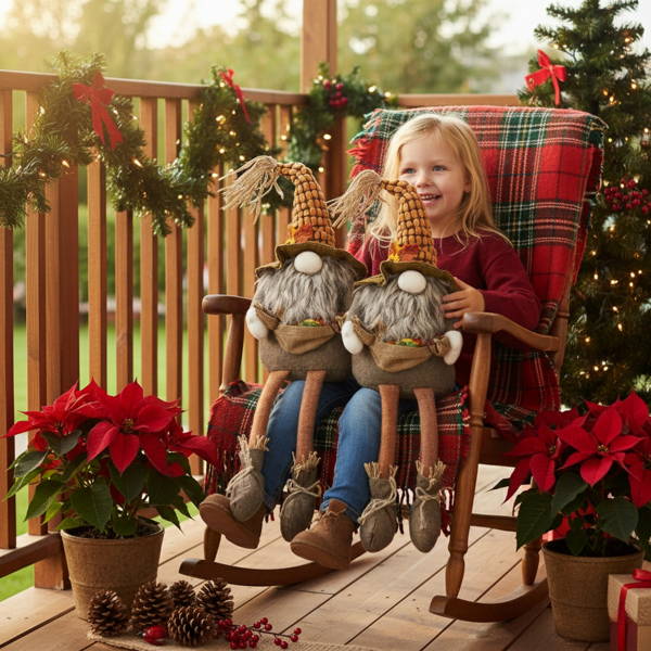 2件套圣诞节侏儒装饰10.2英寸x8.7英寸x24.5英寸织物坐式棕色侏儒，枫叶，非常适合秋季收获和感恩节装饰FBA发货-3