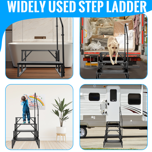 带扶手的房车踏板，两级梯式按摩浴缸踏板带扶手，便携式移动房屋楼梯，适用于第五轮房车的户外房车楼梯-6
