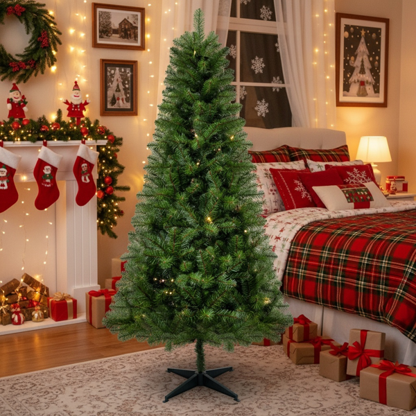 6英尺圣诞树490尖头人造植物PVC绿叶树坚固的4腿支架，用于室内度假屋派对装饰FBA发货-2