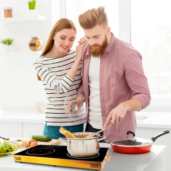 （物流随机发，自提可发加拿大）-7000W双头电炉灶 110V，配备2个3500W快速加热炉盘，4种预设模式（蒸/煎/烤/强火），11档功率调节，便携式把手及易清洁玻璃面板，适用于所有平底锅具，适合宿舍/房车/公寓/露营使用。-8