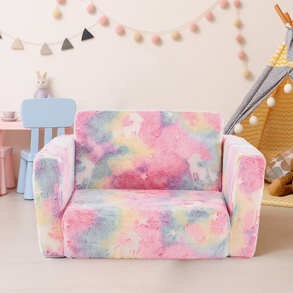 1pcs 全海绵 儿童单人折叠式沙发床 夜光 儿童沙发 粉色独角兽 法兰绒 KS-004-14