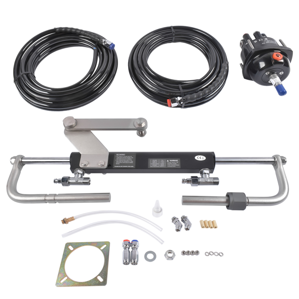 液压方向舵机套件 90 HP Marine Hydraulic Steering System with Two-Way Locking Valve, High-Pressure Pump & 2X 24ft Durable Nylon Hose for Single-Engine Boats-1