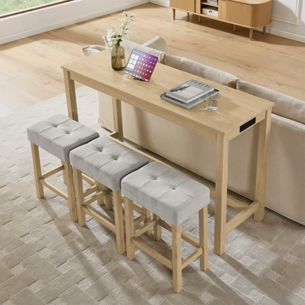 59 英寸吧台桌、餐桌、带电源插座的沙发桌、3 个软垫凳子、4 件套吧台桌椅套装，适用于客厅、餐厅、厨房-15