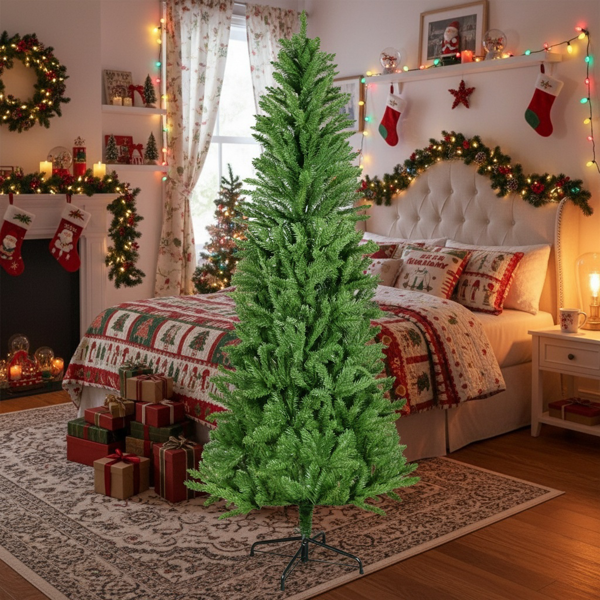 6英尺圣诞树72英寸经典铅笔人造植物，用于万圣节和圣诞节茂密的树枝，逼真的节日派对装饰FBA发货-4