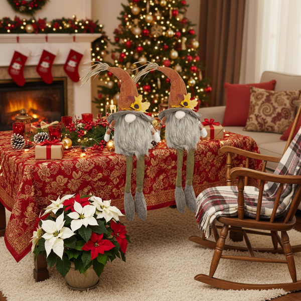 2件套圣诞节侏儒装饰5.5x3.5x20.5“织物坐式侏儒，带橙色帽子和枫叶，非常适合秋季收获和感恩节装饰FBA发货-2