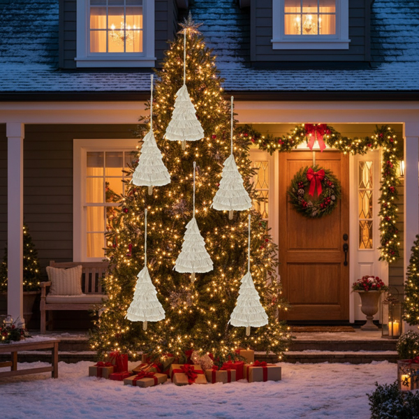 6件套圣诞树装饰品4.3x7.5英寸流苏树形悬挂装饰圣诞树装饰家居节日展示FBA发货-1