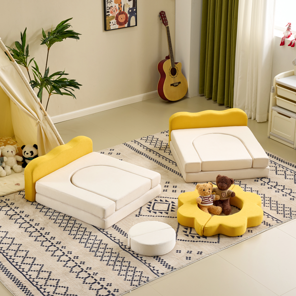 1pcs 全海绵 十二片模块设计 可自由组合 儿童沙发 黄白拼色 灯芯绒 KS-007-6