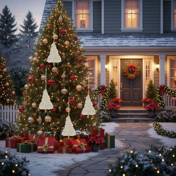 6件套圣诞树装饰品4.3x7.5英寸流苏树形悬挂装饰圣诞树装饰家居节日展示FBA发货-9