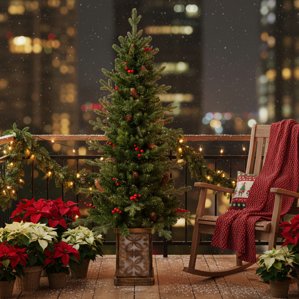 4英尺圣诞树带100个多色LED灯，预亮绿色人造植物花盆，红色浆果和松果树，PVC全枝，闪闪发光的底座照亮花盆，派对装饰FBA发货-17