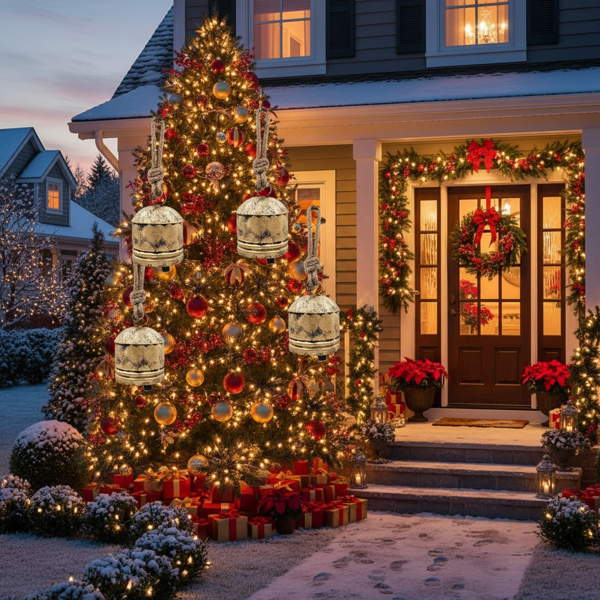 4件套圣诞钟装饰品4.5x6.1“铁制悬挂装饰品节日派对树装饰品FBA发货-1