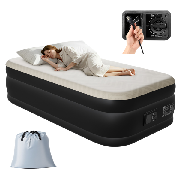 75*39*18in 海绵植绒床面 PVC围带&底部 米黄色+黑色 野营床垫 充气 带收纳袋 美规插头 100kg-14