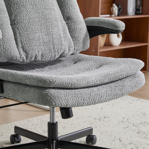 翻转式后背内置动态气囊腰靠十字交叉腿办公椅，宽座办公桌椅带翻转扶手与轮子，现代家用办公室梳妆台浅绿色十字交叉腿椅-15