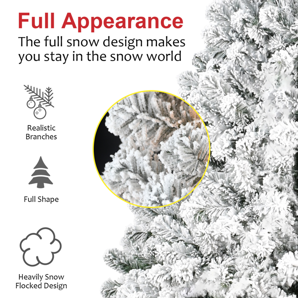 7英尺植绒圣诞树 – 人造雪景圣诞树，1022个树枝，饱满的PVC材质，坚固的金属支架，营造冬日仙境般的家居、办公室或公寓装饰-9