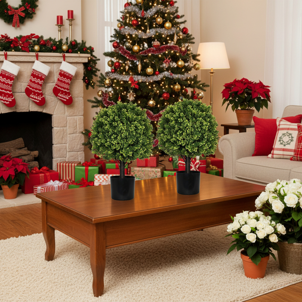 2件套22英寸人造树天然人造球植物适用于室外前廊露台阳台家居圣诞装饰假节日FBA发货-4