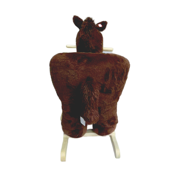 儿童骑乘摇摇马玩具，带摇篮曲，配有手偶和安全带，适合1-3岁儿童，柔软毛绒面料，棕色-6