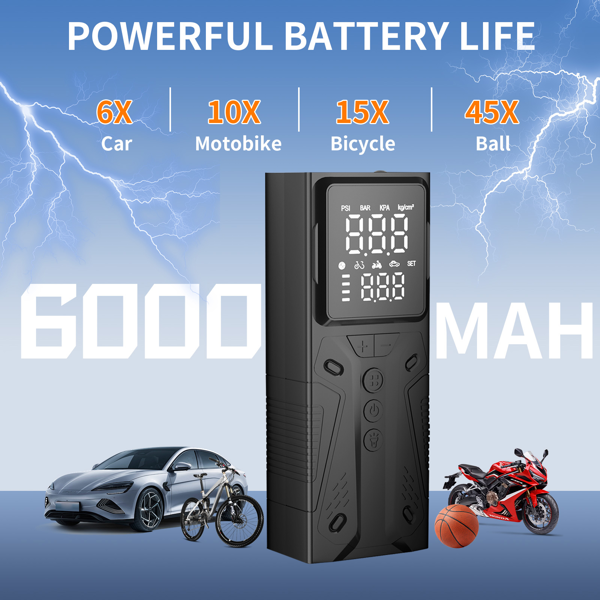 可充电数字压力值胎压机 便携式空气压缩机 适用于汽车 摩托车 自行车 球类 圣诞节礼物 礼品-3