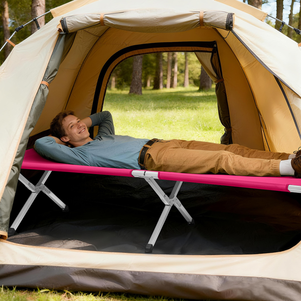 75in 芭比粉 户外行军床 铝床面支架 铁交叉脚 长方形 125kg-7