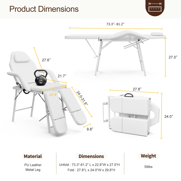 便携式美容床，可调三段按摩床，折叠按摩椅，沙龙美容纹身椅-8