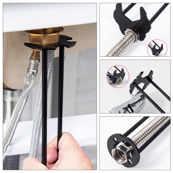 6 件套面盆扳手套装，8 合 1 水槽浴室水龙头扳手，可调扳手宽嘴短柄 10-70 毫米，用于洗脸盆、管子、螺母拆卸安装的通用水暖工具-3