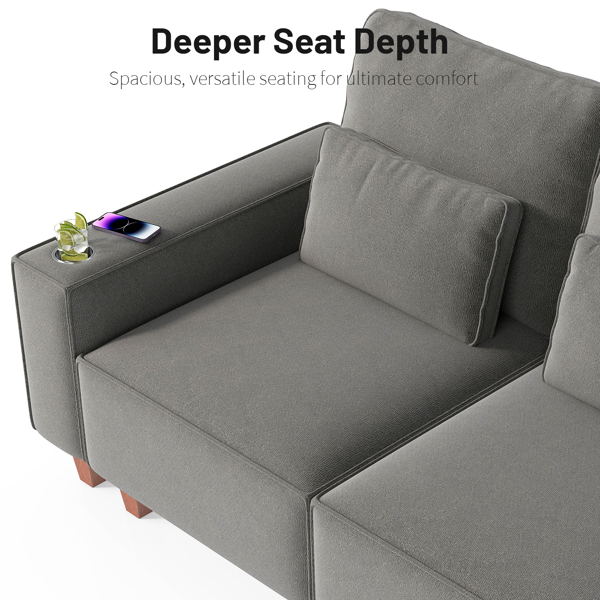 雪尼尔深座双人沙发，配拉丝不锈钢杯架及2个装饰靠枕，现代舒适客厅双人座-6