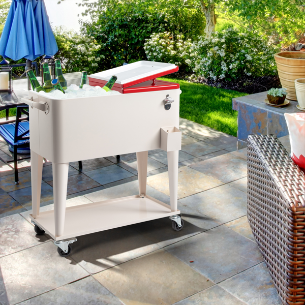 80QT 红色盖子 奶白色箱体 冷冻保温推车 87.5*38.5*91cm 长方形 塑料箱体 铁脚管 冷冻保温-18