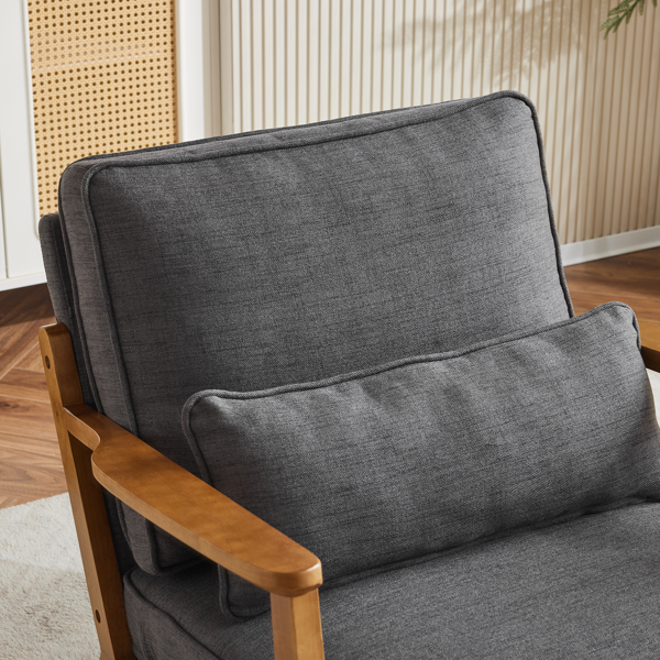 橡木扶手 单人休闲椅 橡木 软包 棉麻 深灰色 室内休闲椅-18