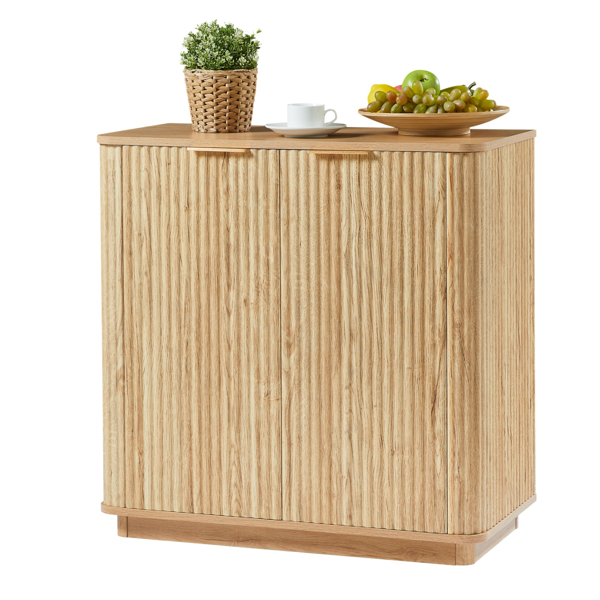 31.5 英寸餐边柜，带储物空间，弧形波浪设计，适用于卧室、客厅、走廊，橡木材质，31.5 英寸宽 x 15.75 英寸深 x 31.5 英寸高。-2