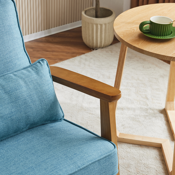 橡木扶手 单人休闲椅 橡木 软包 棉麻 藏青色 室内休闲椅-21