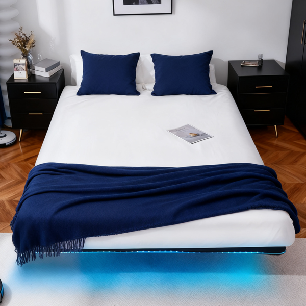 黑色 Full床高14inch 悬浮 铁床 FB0L14FB 带插座led灯带-7