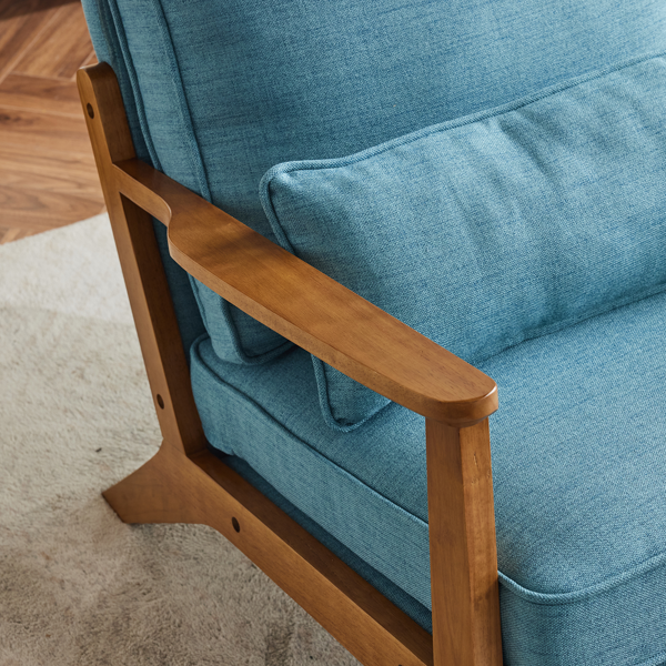橡木扶手 单人休闲椅 橡木 软包 棉麻 藏青色 室内休闲椅-18