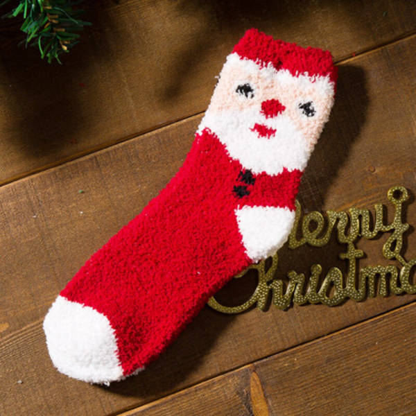 5双装圣诞女士柔软蓬松家居舒适保暖睡袜冬季保暖礼品袋-9