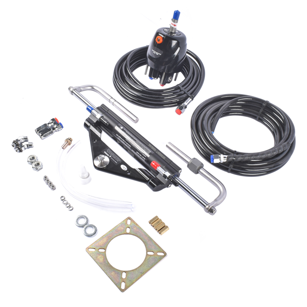 液压方向舵机套件 Hydraulic Outboard Steering System Kit 150HP Marine Outboard Steering 2x24ft Hose for Single-Engine Boats-3