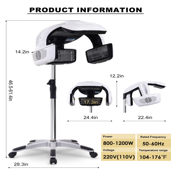 专业染发处理仪——立式五区吹风机，配备可调温度与定时器，加速染发、烫发及油护理流程——沙龙护理设备-2
