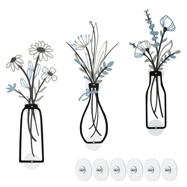 3 件金属花朵墙壁艺术 - 乡村农舍装饰简约花朵墙壁装饰，适合客厅浴室厨房卧室餐厅 - 乔迁礼物，免钻孔，灰色-1