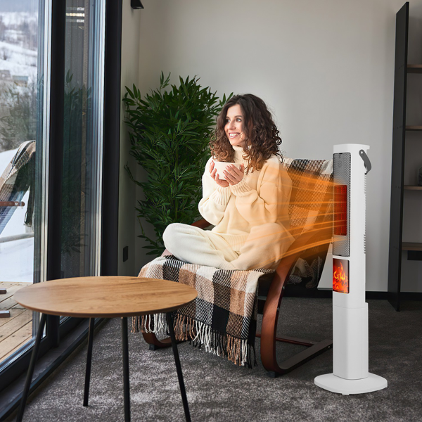 （物流随机发，自提可发加拿大）快速加热摇头式取暖器 - 120° 广角 升温提速 30%，3D 火焰效果，5 档定时 + 遥控操作，安全静音设计 适用于卧室 / 办公室-4