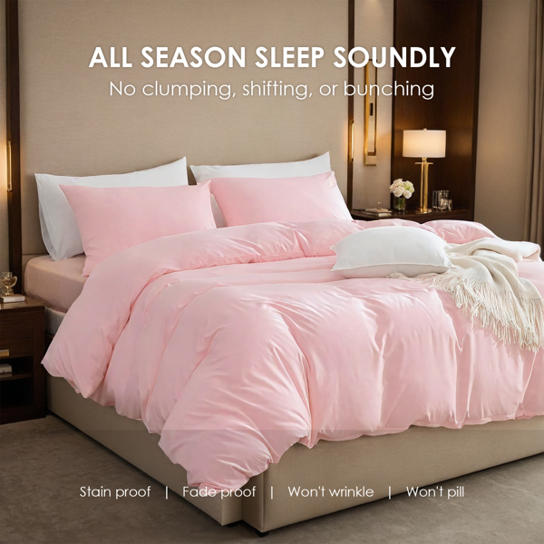 2件装白色粉色三件套套装，纯色被套包含一只被套两只枕套，男生女生单人双人床使用，四季通用，可爱男生女生卧室宿舍酒店款式，圣诞节礼物-3