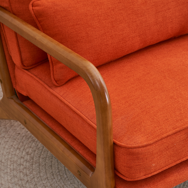 【同款编码：93084294】橡木扶手 单人休闲椅 橡木 软包 烧橙色 室内休闲椅-13