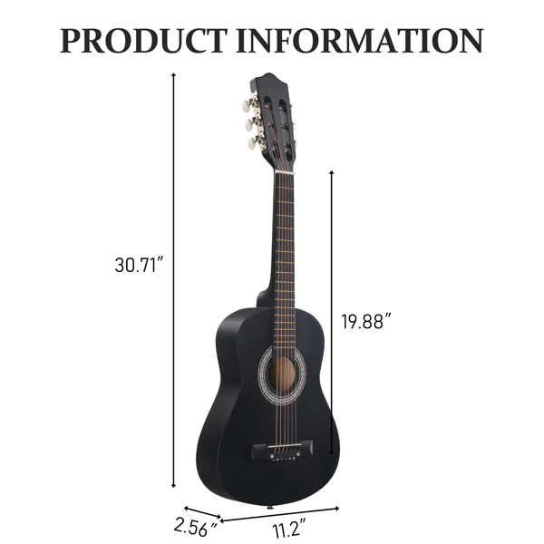 30寸 圆桶 椴木 原声 民谣吉他 哑光黑-2