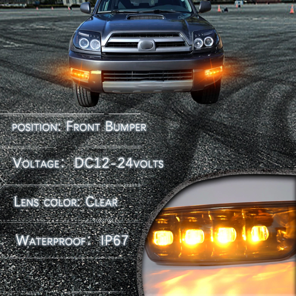 适用于丰田4Runner 2003-2005的LED前保险杠日间行车灯转向雾灯-16