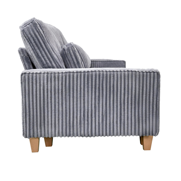 深座三人座灯芯绒沙发，配拉丝不锈钢杯架及3个装饰靠枕，现代舒适客厅沙发-7