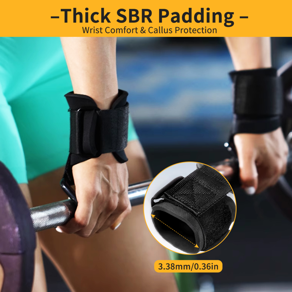 男女举重挂钩（一对），330 磅重型健身房举重腕带挂钩，适用于硬拉、引体向上、力量训练，0.4 英寸握力青少年举重挂钩-6