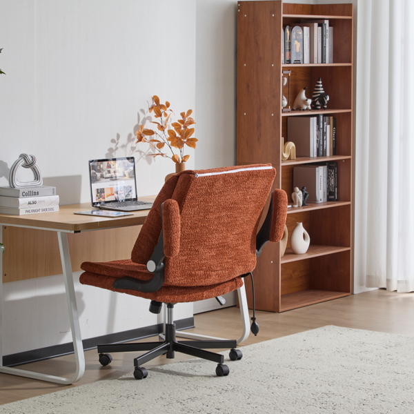 翻转式后背内置动态气囊腰靠十字交叉腿办公椅，宽座办公桌椅带翻转扶手与轮子，现代家用办公室梳妆台橙色十字交叉腿椅-4