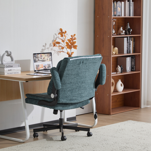 翻转式后背内置动态气囊腰靠十字交叉腿办公椅，宽座办公桌椅带翻转扶手与轮子，现代家用办公室梳妆台深绿色十字交叉腿椅-3